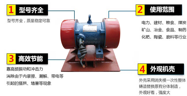 lzf倉壁振動器：1，型號齊全：型號齊全，質(zhì)量穩(wěn)定可靠。2，適用范圍：電力，建材，糧食，煤炭，礦山，冶金，食品，制藥，化肥，陶瓷，磨料等行業(yè)。3，高效：靠高頻振動和沖擊力消除由于內(nèi)摩擦，潮解，帶電等引起的塔供，堵塞等現(xiàn)象。4，外觀機(jī)殼：外殼采用消失模一次性整體鑄造替換原有分體制造，外觀好看，強(qiáng)度大。
