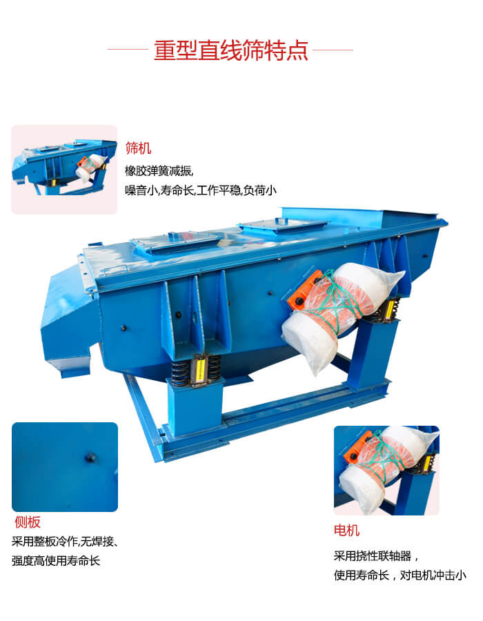 重型直線篩：篩機(jī)，側(cè)板，電機(jī)展示圖