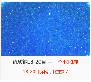 篩分18-20目的硫酸銅 產(chǎn)量一個小時1噸，采用18-20目篩網(wǎng)，比重0.7