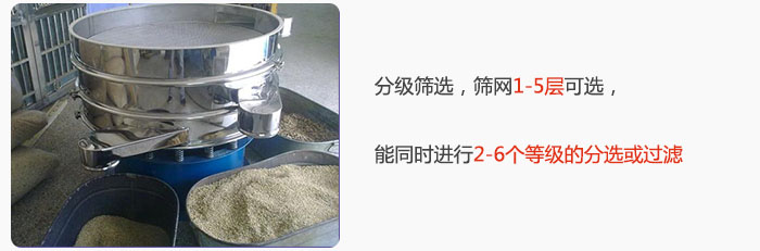 分級篩選，可篩1至5層篩網(wǎng)，能同時進行2至6個等級的分選或過濾