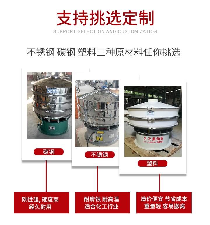 旋振篩可配置一到四層的篩網(wǎng)。旋振篩的篩分效率高，篩分精度高，篩分率高達96%。