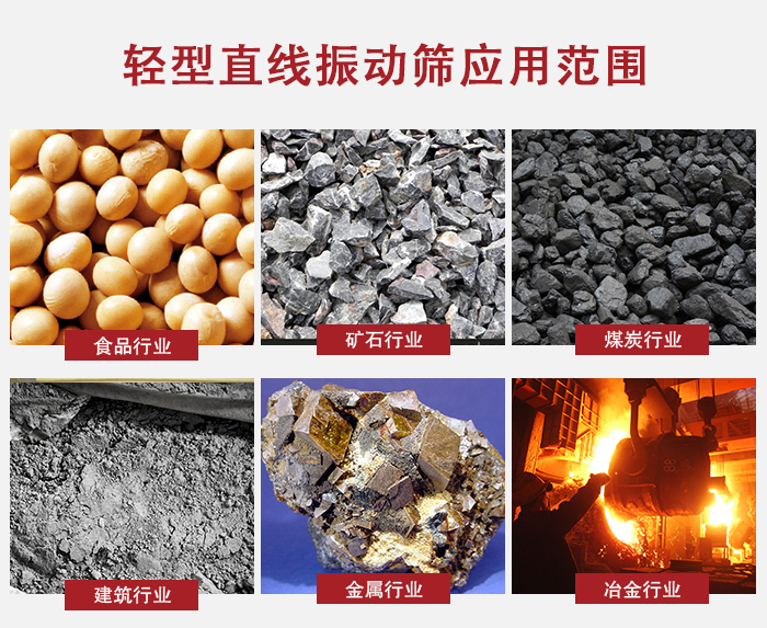 輕型直線振動(dòng)篩應(yīng)用范圍較廣多使用與顆粒狀，粉狀以及其它重型行業(yè)的輸送。