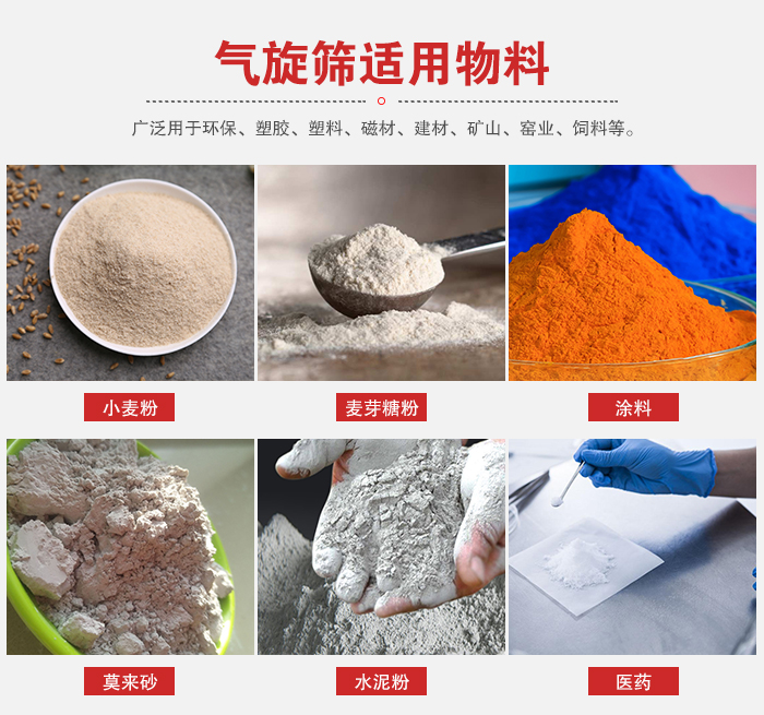 氣旋篩適用物料：小麥粉，麥芽糖粉，涂料，等粉狀物料。
