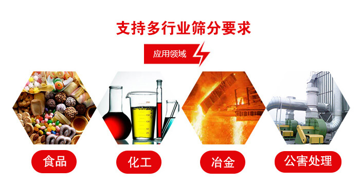 旋振篩適用的行業(yè)：食品行業(yè)，化工行業(yè)，冶金行業(yè)，公害處理等。