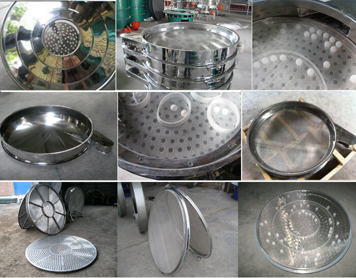食品振動(dòng)篩細(xì)節(jié)展示：防塵蓋，篩框，網(wǎng)架，底框等。